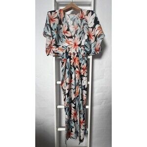 Cupshe Beach Cover up Womens M Floral NEW Multicolor Full Length Short Sleeve